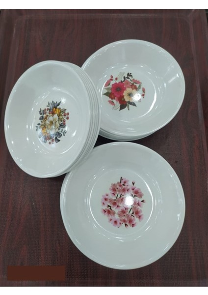 Renkli Desenli Melamin Çukur Yemek Tabağı Seti 3'lü 18CM Bulaşık Makinesi Güvenli