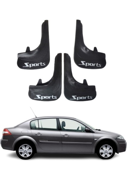 Renault Megane 2 Sd 2004-2010 Uyumlu Sports Yazılı 4'lü Tozluk Çamurluk Paçalık Modifiye