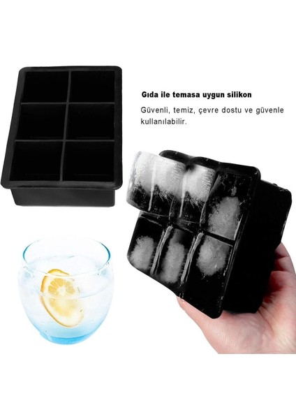 Siyah Silikon Kare Buz Kalıbı, 6’lı, 5cm, Bölmeli, Sunum Buz Küpleri fırsatları