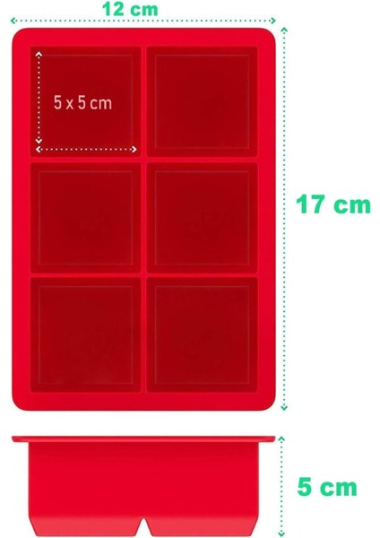Siyah Silikon Kare Buz Kalıbı, 6’lı, 5cm, Bölmeli, Sunum Buz Küpleri