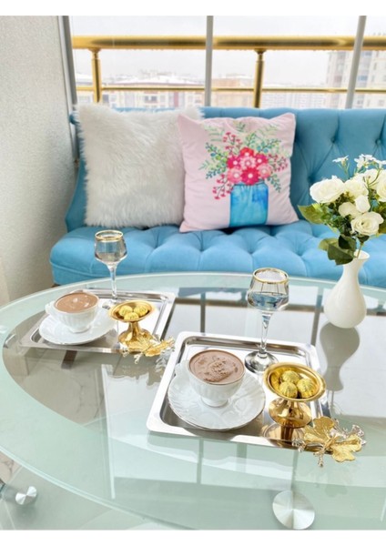 Paslanmaz Çelik 6’lı Kare Kelebekli Dekoratif Sunum Servis Tepsisi modelleri