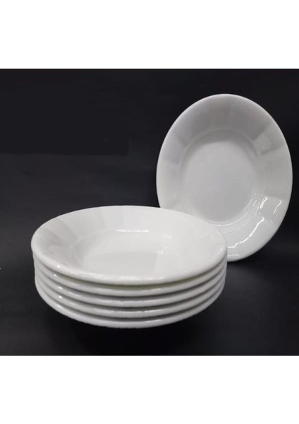 6 Adet Beyaz Oluklu Melamin Çukur Yemek Tabağı 18X3CM, Pilav, Nohut ve Sulu Yemekler Için