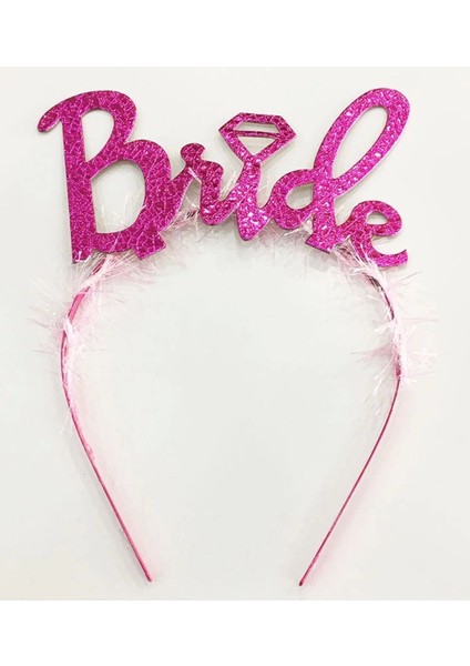 Fuşya Renkli Taç ve Alyanslı Bride Yazılı Nişan Takımı