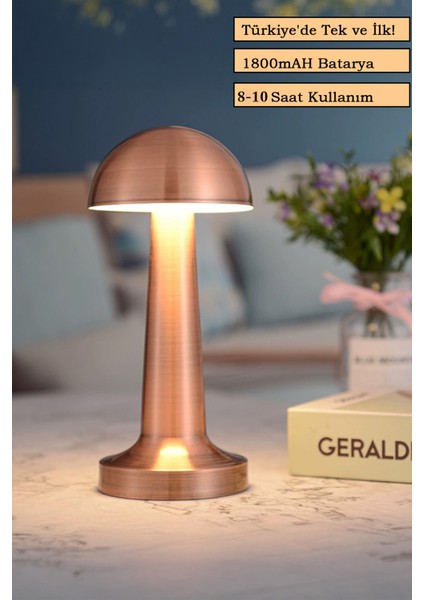 Mantar Model Retro Masa Lambası Rosegold Dimmerli Şarjlı Dekoratif Dokunmatik