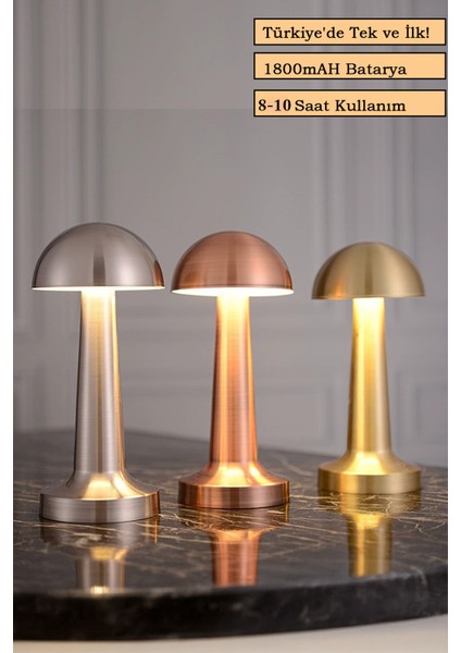 Mantar Model Retro Masa Lambası Rosegold Dimmerli Şarjlı Dekoratif Dokunmatik fiyatları