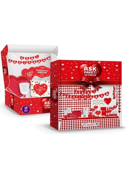 Kırmızı 50 Parça Romantik Aşk Seti, Gecelere Özel Dekor ve Süsleme Paket