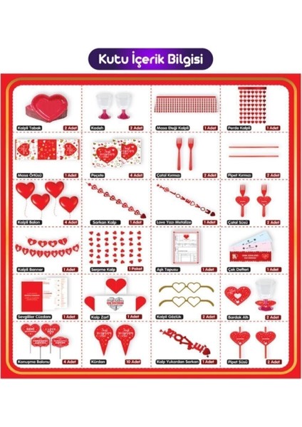 Kırmızı 50 Parça Romantik Aşk Seti, Gecelere Özel Dekor ve Süsleme Paket fiyatları