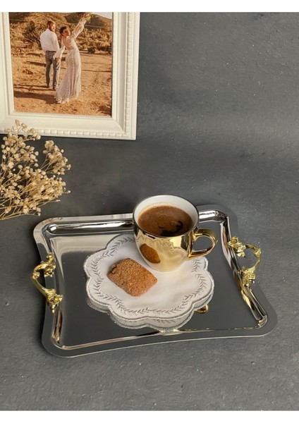 Kare Kavisli Kenar Titanyum Kaplama Servis ve Ikram Tepsisi, Şık ve Dayanıklı Tasarım