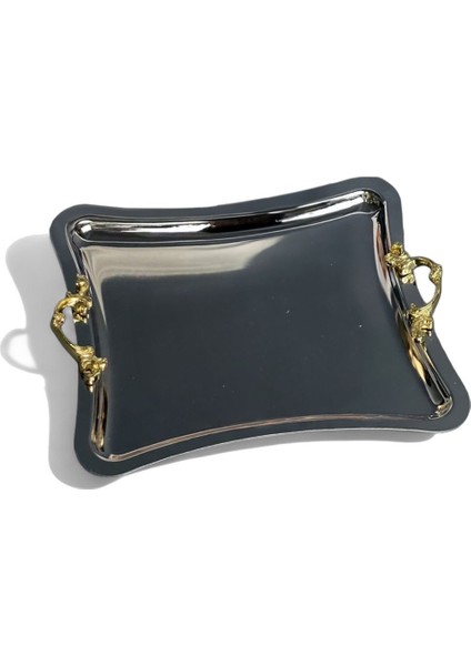 Kare Kavisli Kenar Titanyum Kaplama Servis ve Ikram Tepsisi, Şık ve Dayanıklı Tasarım fiyatları