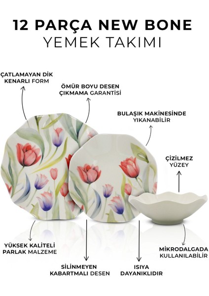 12 Parça Beyaz Porselen Yemek Takımı, Çorba, Yemek ve Servis Tabağı Seti fiyatları