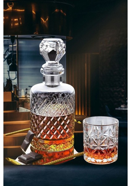 7 Parça Kristal Viski Takımı Seti, 1250 Ml, 6 Bardak, Şarap, Votka, Kadeh