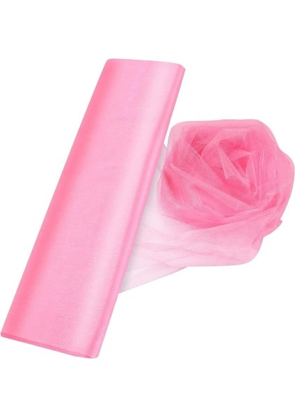 Pembe Parlak Kristal Tül, Doğum Günü, Düğün, Kına, Sünnet Süsleme, 3 Metre