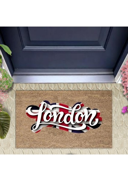 Dijital Baskı Bej London Bayrak Paspas K-3024