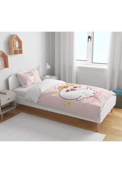 Sevimli Tavşan 3D Dijital Baskılı Tek Kişilik Kız Çocuk Genç Çarşafsız Nevresim Takımı modelleri