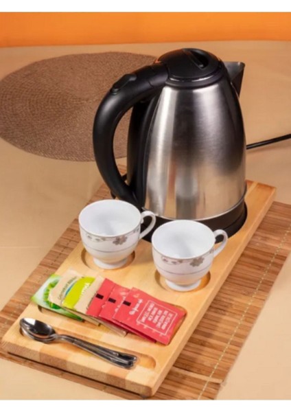 Kahverengi Ahşap Otel Ikram ve Kettle Sunum Tepsisi, Şık ve Kullanışlı Set