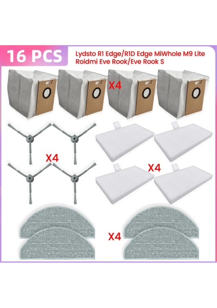 Lydsto R1 EDGE/R1D Edge, Miwhole M9 Lite, Roidmi Eve Rook/eve Rook S Parçaları Toz Torbası Hepa Filtre Toz Torbası Yan Fırça (Yurt Dışından)