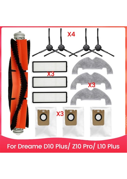Dreame D10 Plus Z10 Pro L10 Plus Elektrikli Süpürge Yedek Parçaları Için 14 Adet Fırça Toz Torbası Filtresi ve Paspas Bezi Seti (Yurt Dışından)