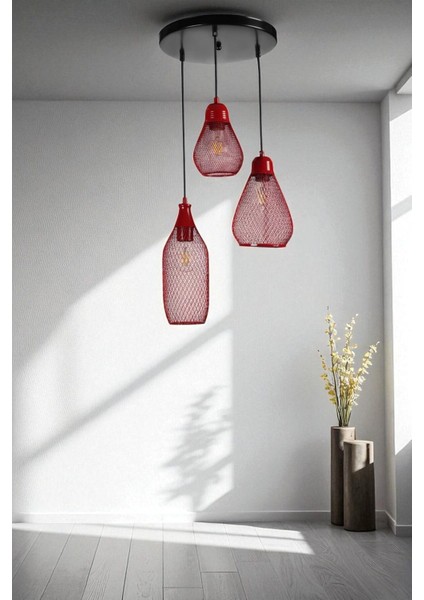 Karmaşık 3 Lü Tepsili Kırmızı Sarkıt