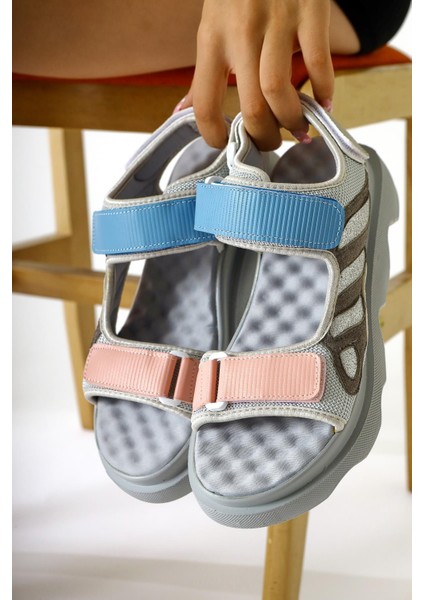 Quan Buz Mavi Sim Detaylı Cırtcırtlı Rahat Taban Sandalet fiyatları