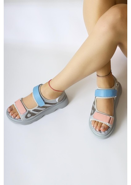 Quan Buz Mavi Sim Detaylı Cırtcırtlı Rahat Taban Sandalet fırsatları