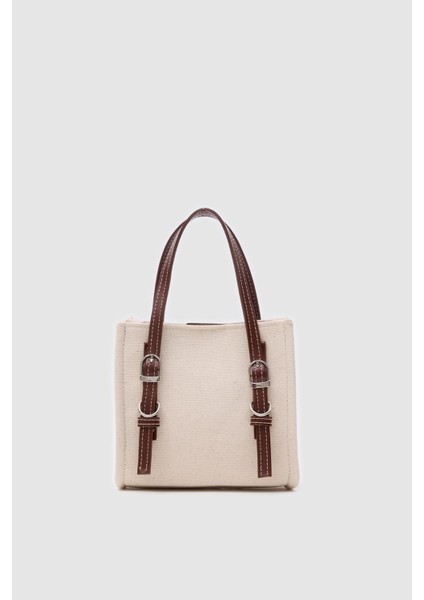 Luxe Garnili Kemer Detaylı El ve Çapraz Çanta Krem