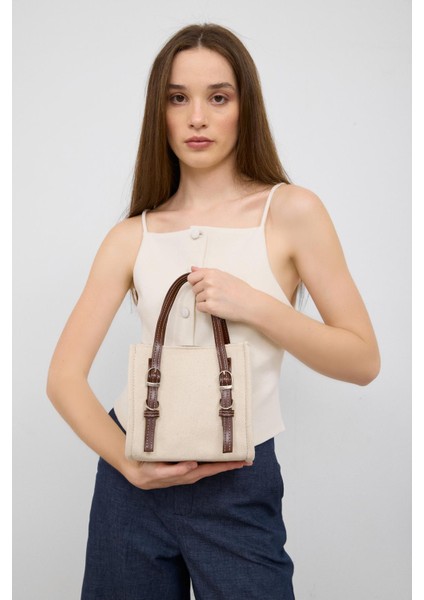 Luxe Garnili Kemer Detaylı El ve Çapraz Çanta Krem modelleri