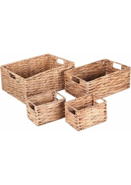 Hasır 4'lü Dikdörtgen Organizer Sepet Seti, Pembe, Şık ve Kullanışlı Ev Düzenleyici