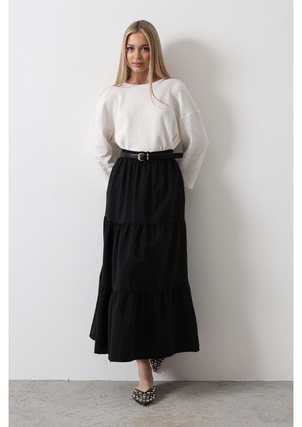 Pamuklu Beli Lastikli Etek - Siyah fiyatları