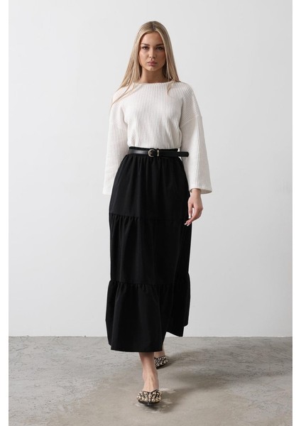 Pamuklu Beli Lastikli Etek - Siyah modelleri