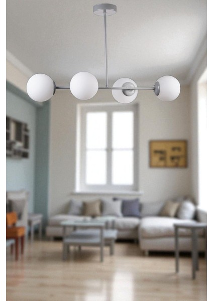 Yeni Favori 4 Lü Gri Beyaz Camlı Avize