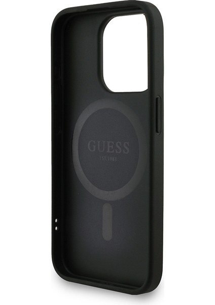 iPhone 15 Pro Uyumlu Kılıf Guess Lisanslı M-Safe Uyumlu Bilek Askı Ipli Yazı Logolu Kapak Siyah