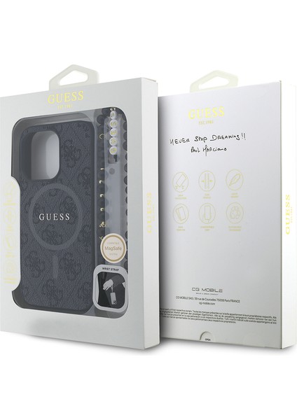 iPhone 15 Pro Uyumlu Kılıf Guess Lisanslı M-Safe Uyumlu Bilek Askı Ipli Yazı Logolu Kapak Siyah