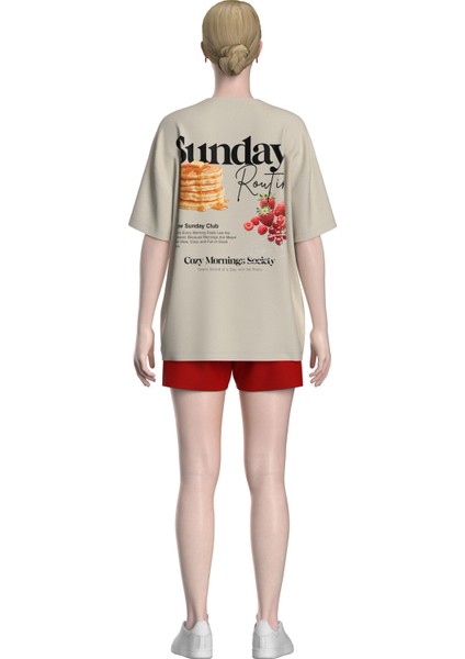 Sunday Routine Pankek Grafikli Oversize T-Shirt