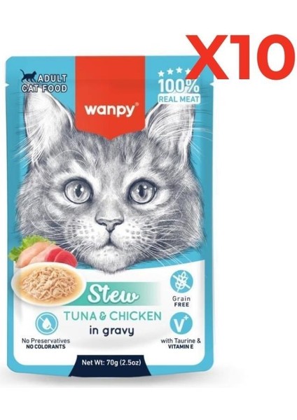 Stew Pouch Ton Balıklı Tavuklu Yaş Kedi Maması 70G 10'lu Paket