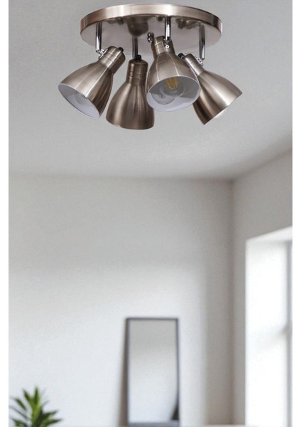 Otis 4 Lü Tepsili Mat Krom Plafonyer Avize