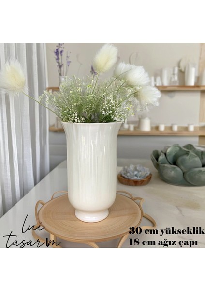 Şık Beyaz Büyük Cam Vazo 30 cm Özel Tasarım Trend Modern Model fiyatları