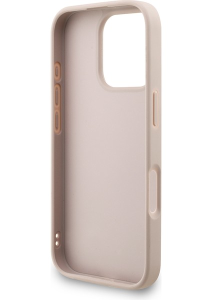 iPhone 16 Pro Max Uyumlu Kılıf Guess Lisanslı Bilek Askı Ipli Metal 4g ve Yazı Logolu Kapak Pembe