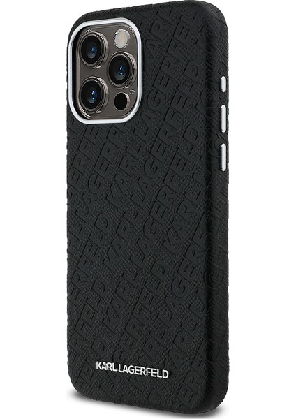 iPhone 15 Pro Max Uyumlu Kılıf Karl Lagerfeld Lisanslı Pu Deri Damgalı Metal Yazı Logolu Kapak Siyah fiyatları
