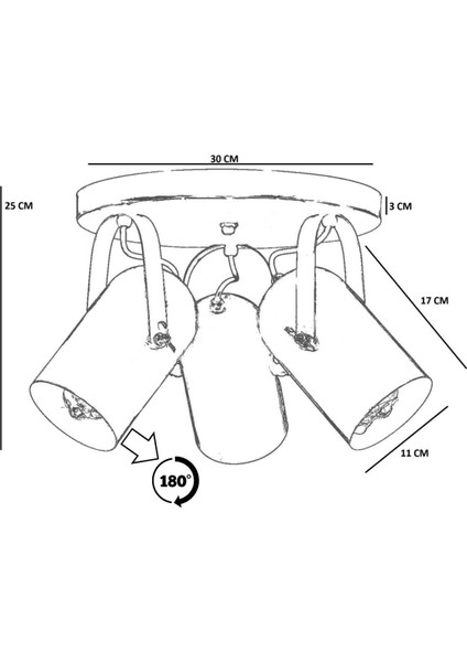 London 3 Lü Tepsili Siyah Plafonyer Avize