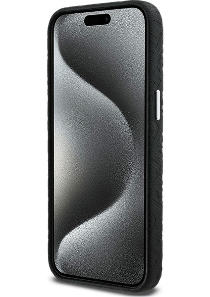 iPhone 15 Pro Max Uyumlu Kılıf Karl Lagerfeld Lisanslı Pu Deri Damgalı Metal Yazı Logolu Kapak Siyah indirimleri