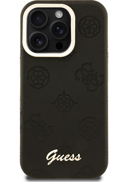 iPhone 15 Pro Max Uyumlu Kılıf Guess Lisanslı M-Safe Şarj Özellikli Kamera Standlı Peony Kapak Siyah modelleri