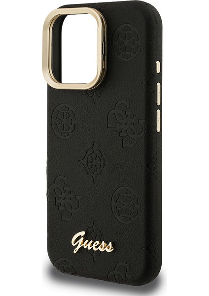 iPhone 15 Pro Max Uyumlu Kılıf Guess Lisanslı M-Safe Şarj Özellikli Kamera Standlı Peony Kapak Siyah