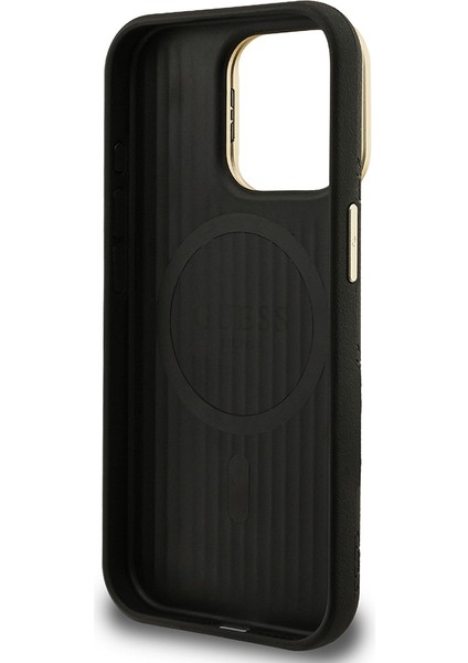 iPhone 15 Pro Max Uyumlu Kılıf Guess Lisanslı M-Safe Şarj Özellikli Kamera Standlı Peony Kapak Siyah