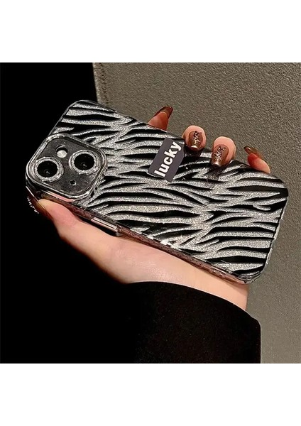 iPhone 15 Uyumlu Zebana Camlı Lens Korumalı Lucky Işıltı Silikon Kılıf(Siyah) modelleri