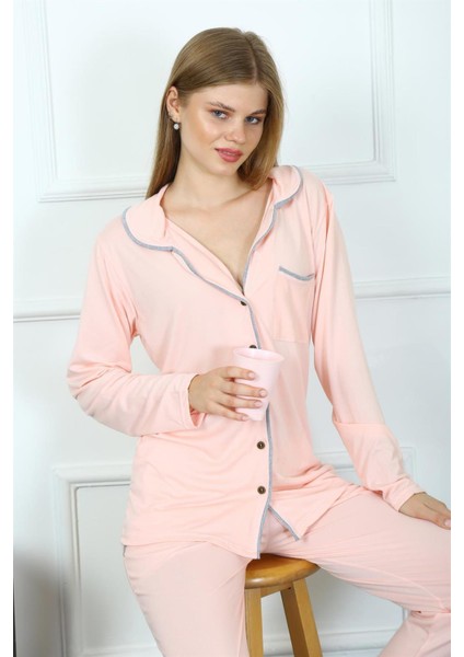 Kadın Penye Uzun Kol Önden Düğmeli Pijama Takım 2778 fırsatları