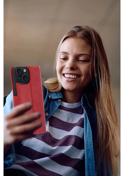 Bfs Apple iPhone 15 Trend S Plus Kapaklı Kılıf - Kırmızı