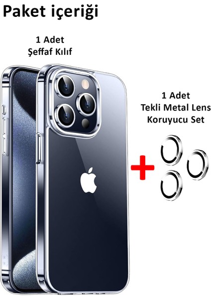iPhone 15 Pro Max Kılıf Şeffaf Kenarları Silikon Lens Koruyuculu Kapak modelleri