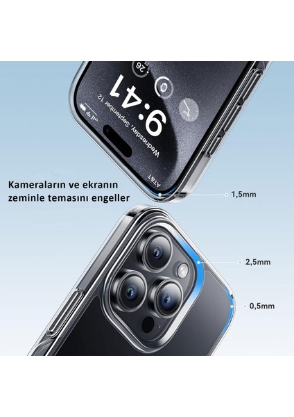 iPhone 15 Pro Max Kılıf Şeffaf Kenarları Silikon Lens Koruyuculu Kapak indirimleri