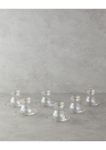 12 Parça Çay Seti, 6 Kişilik, 140 Ml, Gold, Şık ve Zarif Tasarım