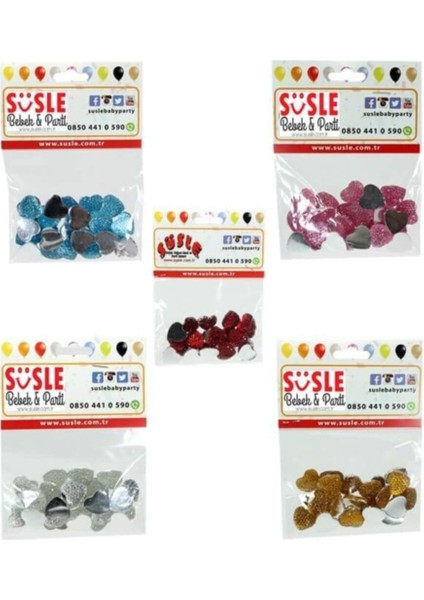 Altın Polyester Kalp Fiyonk, 1,3 Cm, 25 Adet, Nişan ve Kına Süsleri